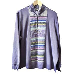 VTG 80's‎ Koret Women's Purple Snowflake Sweater 1/4 Zip SZ 1X